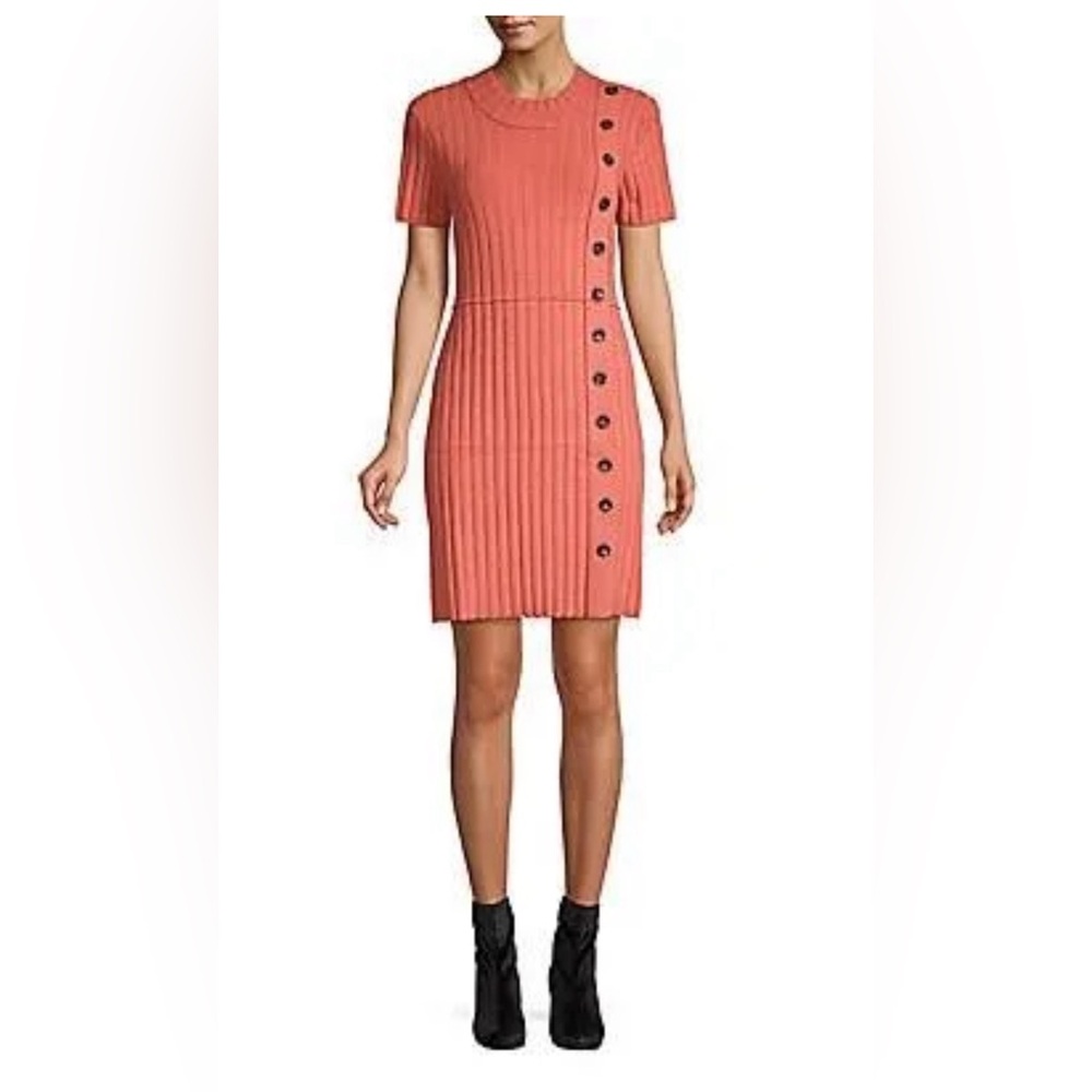 Free People Lottie Rib Knit Dress Women Size S Short Sleeve Autumn Orange
